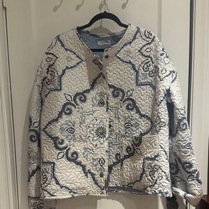 One of a kind Blue and Cream Designer Quilted Jacket